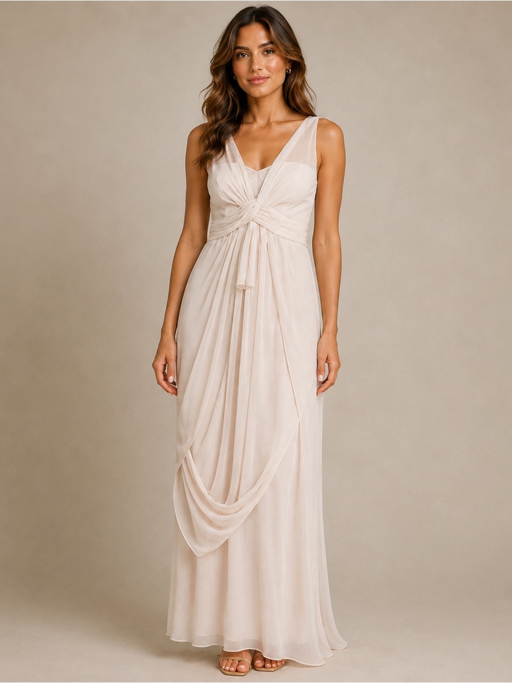 White by Vera Wang Strapless Light Beige Draped Evening Gown